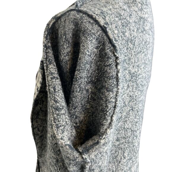 Heather B Gray Black Leaf Print Belted Cardigan Jacket Boho Artsy Flare Sleeve S - Picture 12 of 13